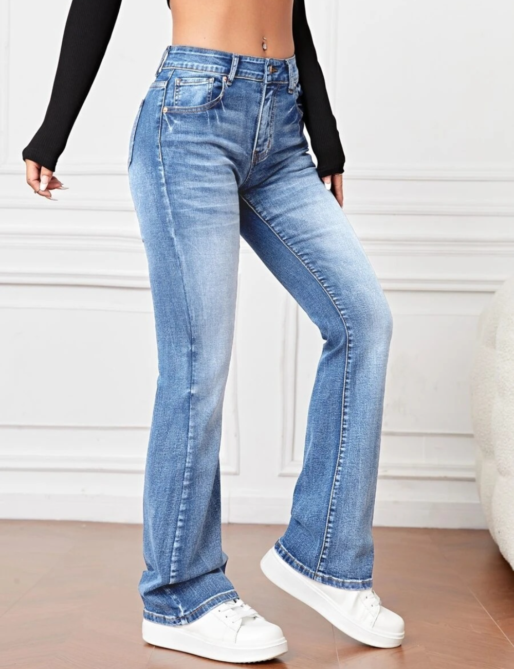 Women's High Waisted Jeans Flare Stretch Slims Classic Fit Bootcut Casual Denim Pants