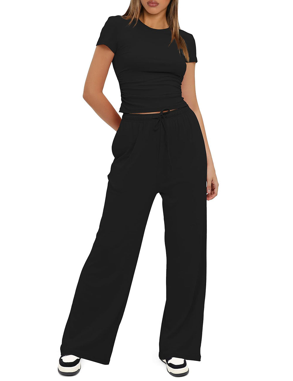 Women's 2 Piece Outfits Lounge Sets Short Sleeve Tops and High Waisted Pants Tracksuit Sets