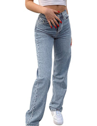 Women's High Waisted Wide Leg Straight Denim Jeans Streetwear Fashion Casual Baggy Trousers