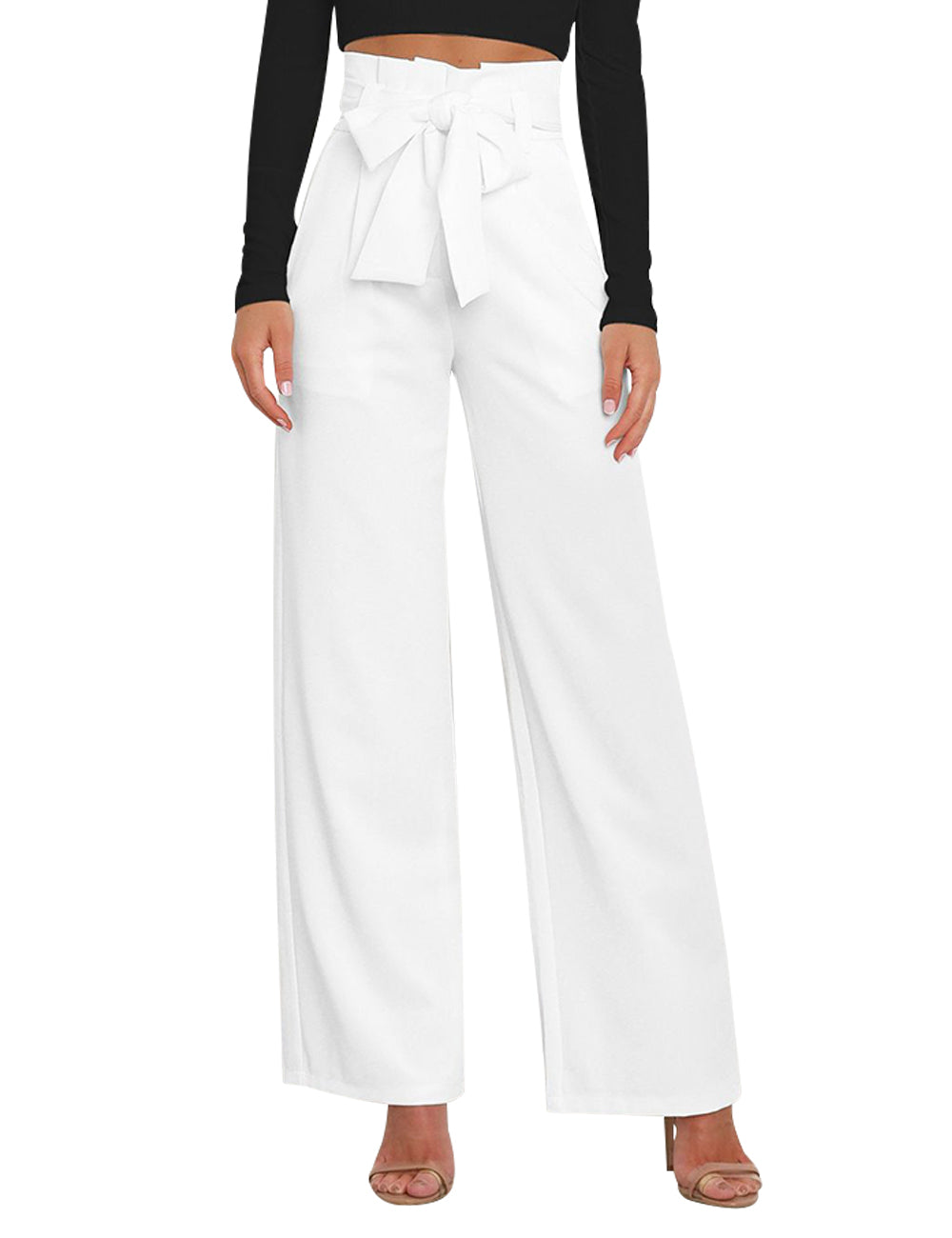 Wide Leg Pants for Women High Waisted Work Casual Flowy Tie Knot Trousers