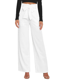 Wide Leg Pants for Women High Waisted Work Casual Flowy Tie Knot Trousers