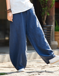 Women's Casual Cotton Linen Baggy Pants with Elastic Waist Loose Fit Lantern Trouser