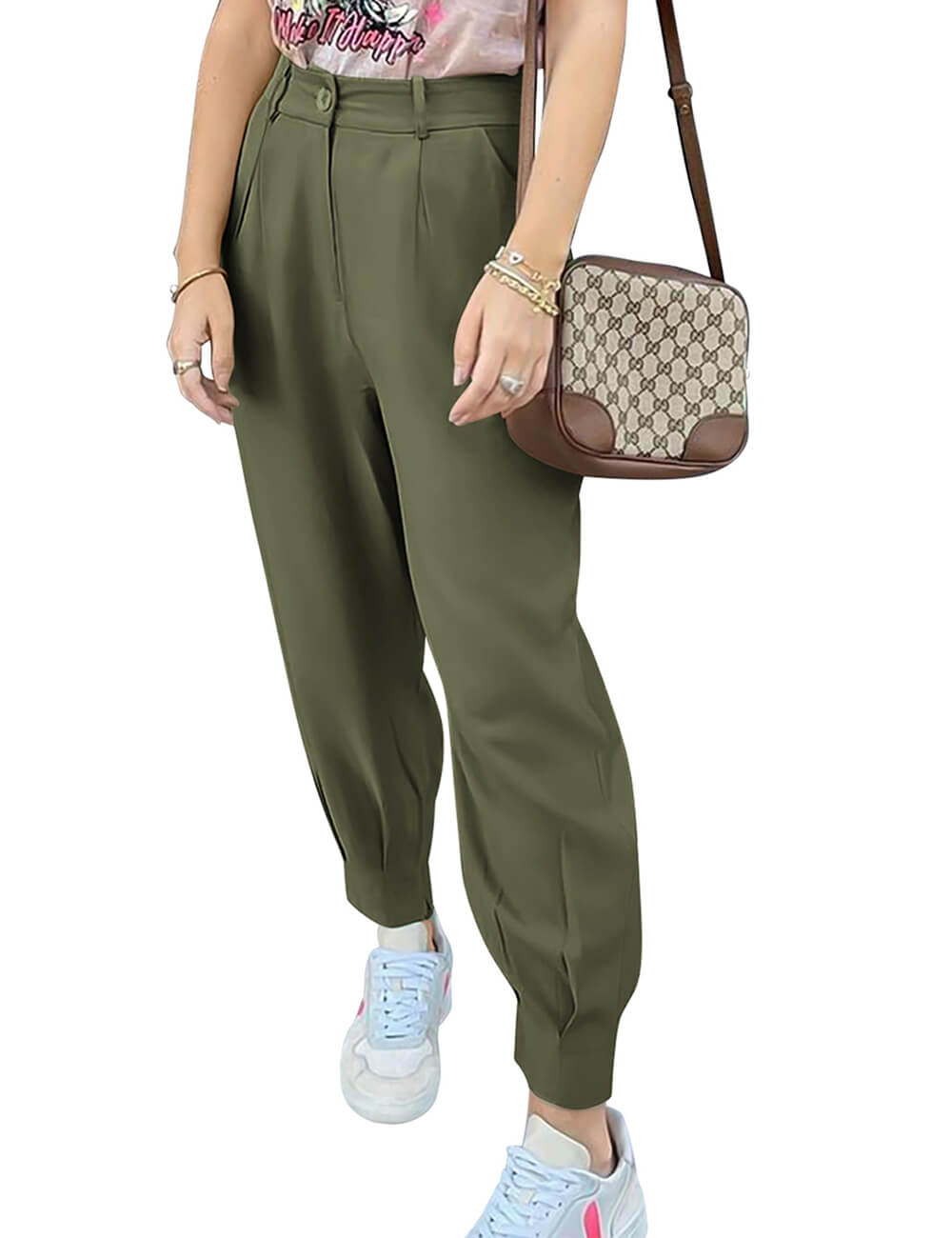 Women's High Waisted Pants Casual Ankle Length Work Trouser with Pockets