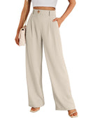 Women's Wide Leg Pants Elastic High Waisted Waffle Knit Casual Palazzo Trousers