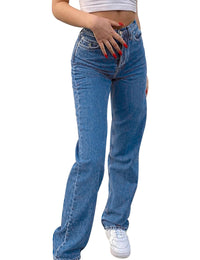 Women's High Waisted Wide Leg Straight Denim Jeans Streetwear Fashion Casual Baggy Trousers