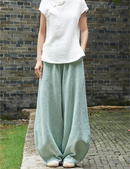 Women's Casual Cotton Linen Baggy Pants with Elastic Waist Loose Fit Lantern Trouser