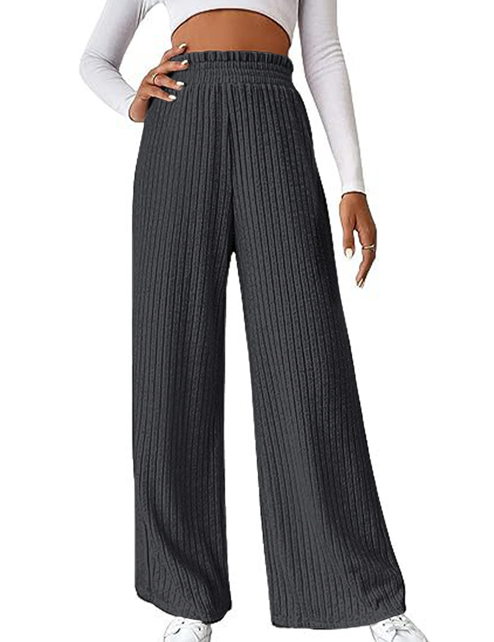 Women's Casual Elastic High Waist Knit Loose Lounge Pants Trousers