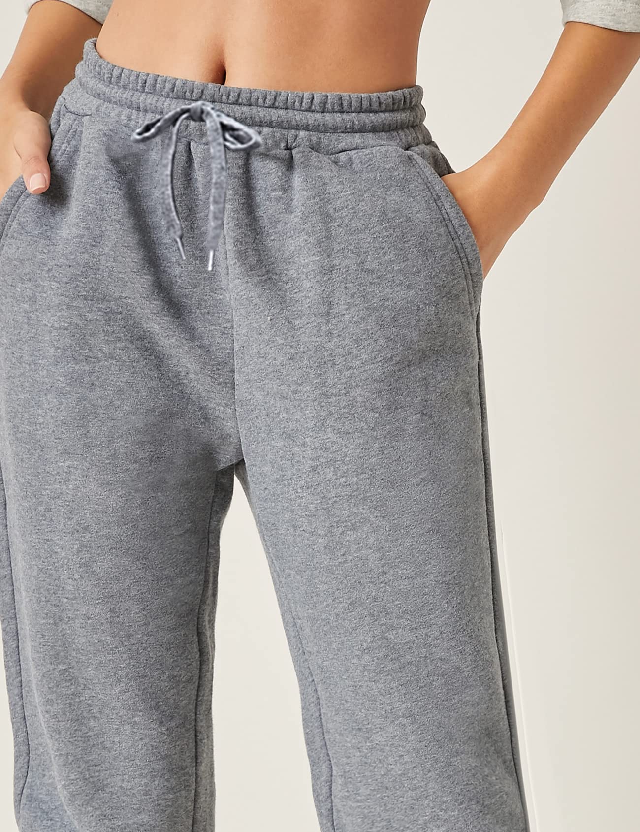 Women's Warm Sherpa Lined Sweatpants Drawstring Jogger Fleece Pants with Pockets