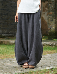 Women's Casual Cotton Linen Baggy Pants with Elastic Waist Loose Fit Lantern Trouser