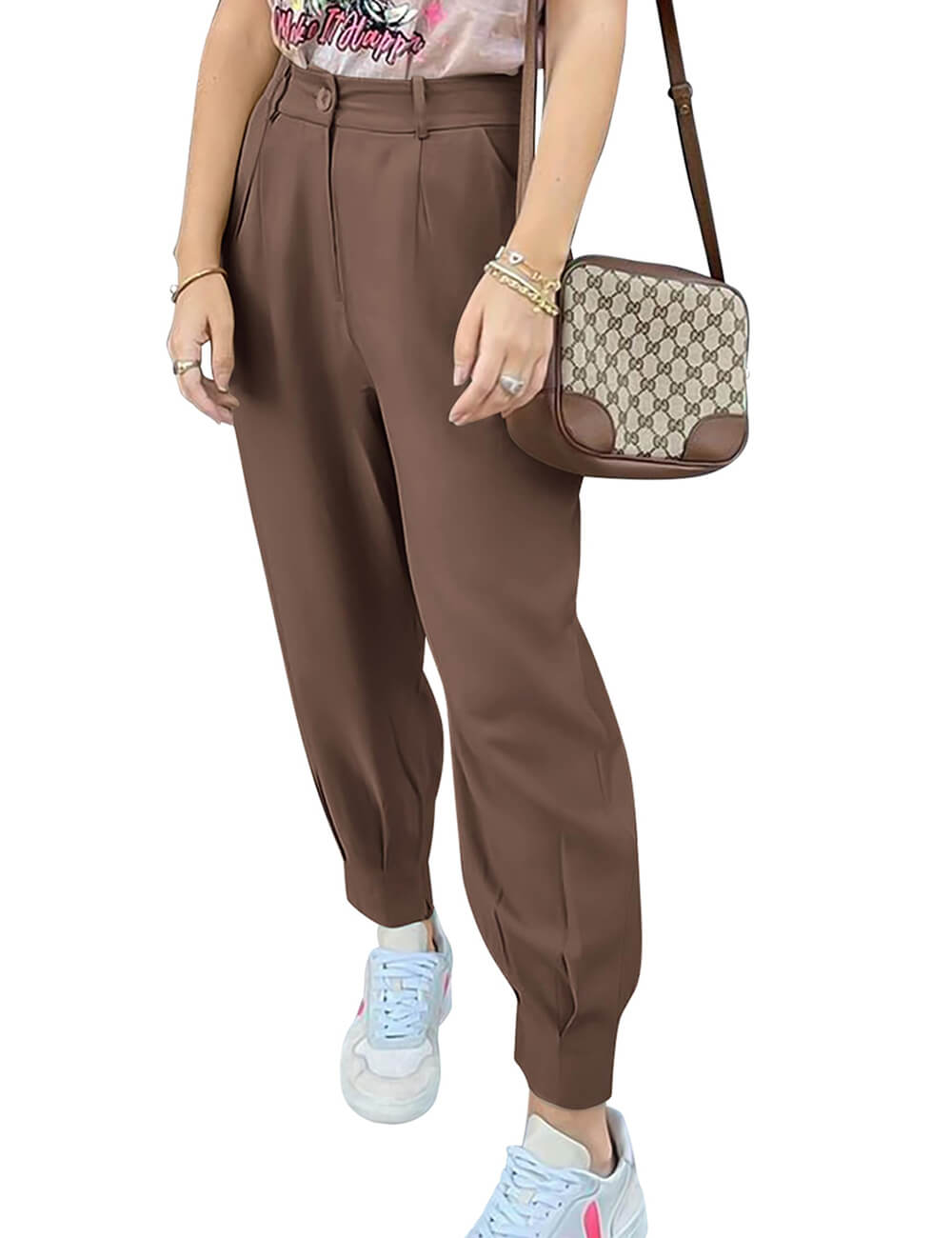 Women's High Waisted Pants Casual Ankle Length Work Trouser with Pockets