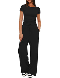 Women's 2 Piece Outfits Lounge Sets Short Sleeve Tops and High Waisted Pants Tracksuit Sets