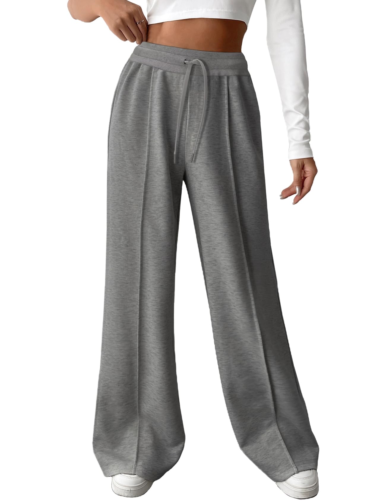 Wide Leg Sweatpants Women Baggy Casual Drawstring Ribbed Waisted Pants Lounge Pants