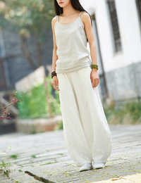 Women's Casual Cotton Linen Baggy Pants with Elastic Waist Loose Fit Lantern Trouser