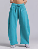 Women's Barrel Leg Sweatpant Drawstring Elastic Waisted Wide Leg Pants Casual Cotton Palazzo Trousers with Pockets