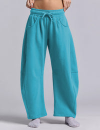 Women's Barrel Leg Sweatpant Drawstring Elastic Waisted Wide Leg Pants Casual Cotton Palazzo Trousers with Pockets