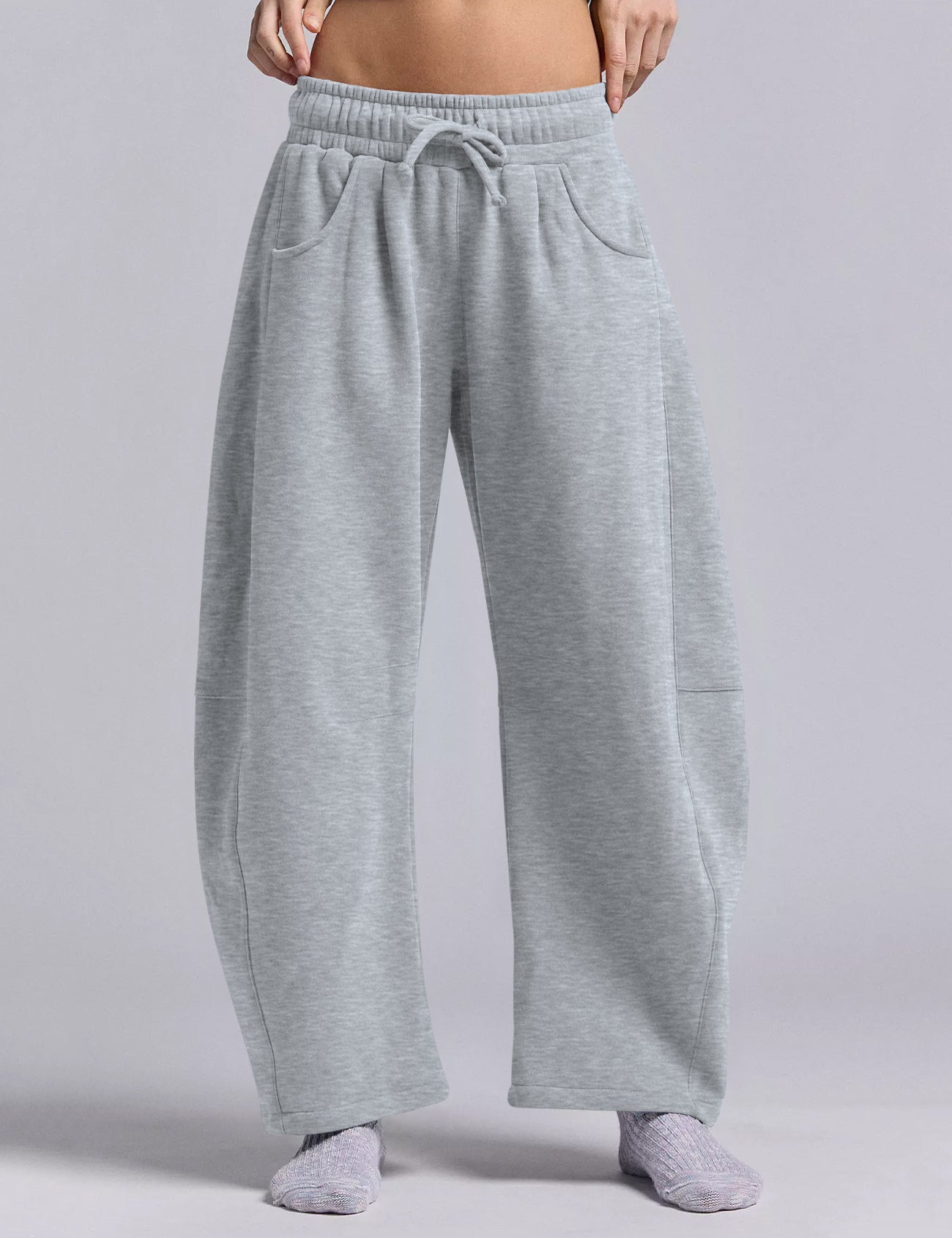 Women's Barrel Leg Sweatpant Drawstring Elastic Waisted Wide Leg Pants Casual Cotton Palazzo Trousers with Pockets