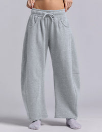 Women's Barrel Leg Sweatpant Drawstring Elastic Waisted Wide Leg Pants Casual Cotton Palazzo Trousers with Pockets