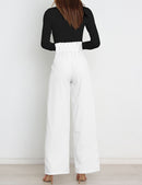 Wide Leg Pants for Women High Waisted Work Casual Flowy Tie Knot Trousers