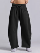 Women's Barrel Leg Sweatpant Drawstring Elastic Waisted Wide Leg Pants Casual Cotton Palazzo Trousers with Pockets