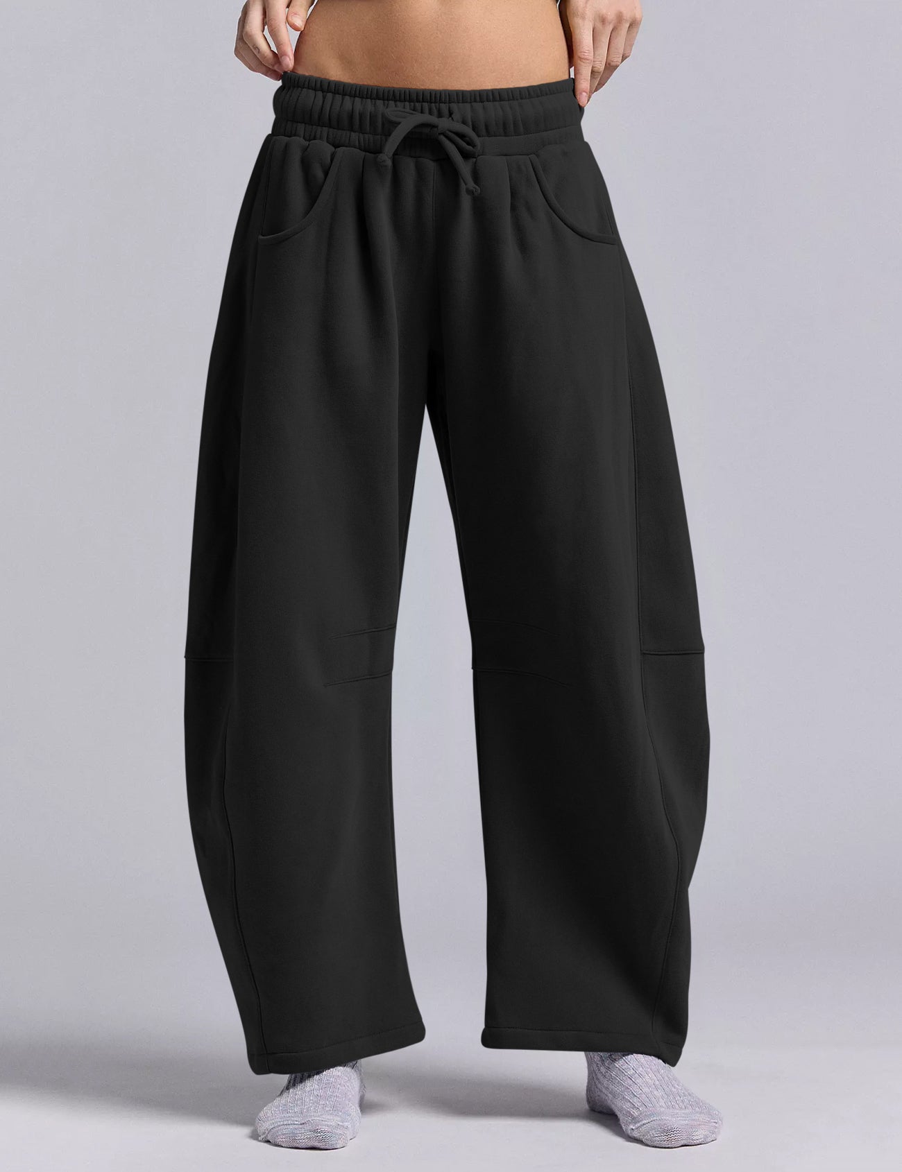 Women's Barrel Leg Sweatpant Drawstring Elastic Waisted Wide Leg Pants Casual Cotton Palazzo Trousers with Pockets