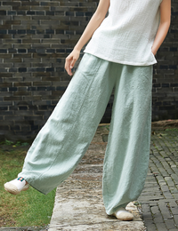 Women's Casual Cotton Linen Baggy Pants with Elastic Waist Loose Fit Lantern Trouser