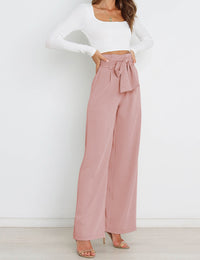 Wide Leg Pants for Women High Waisted Work Casual Flowy Tie Knot Trousers