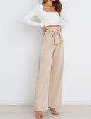 Wide Leg Pants for Women High Waisted Work Casual Flowy Tie Knot Trousers