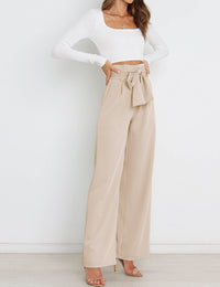 Wide Leg Pants for Women High Waisted Work Casual Flowy Tie Knot Trousers