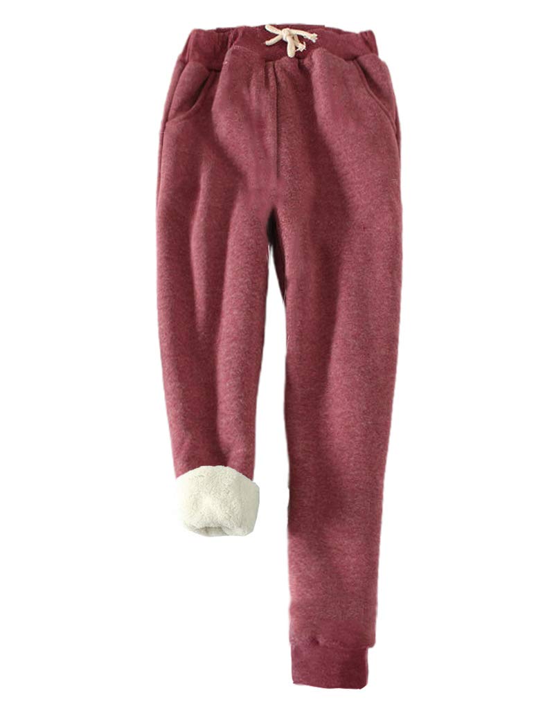 Women's Warm Sherpa Lined Sweatpants Drawstring Jogger Fleece Pants with Pockets