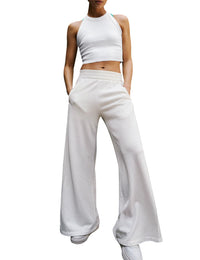 Women's Two Piece Summer Sets Ribbed Tank Crop Top Wide Leg Pants Lounge Sets