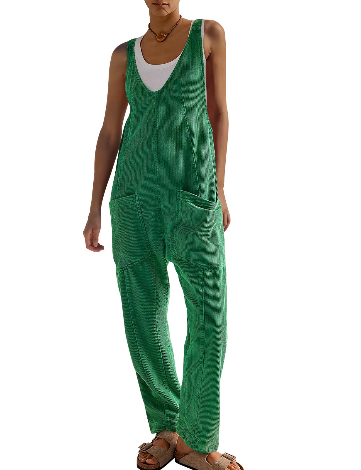 One Piece Jumpsuits for Women Corduroy Jumpsuit V Neck Overalls Sleeveless Rompers