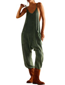 Women's Sleeveless Jumpsuits Casual Waffle Knit Rompers Spaghetti Strap One Piece Jumpsuits