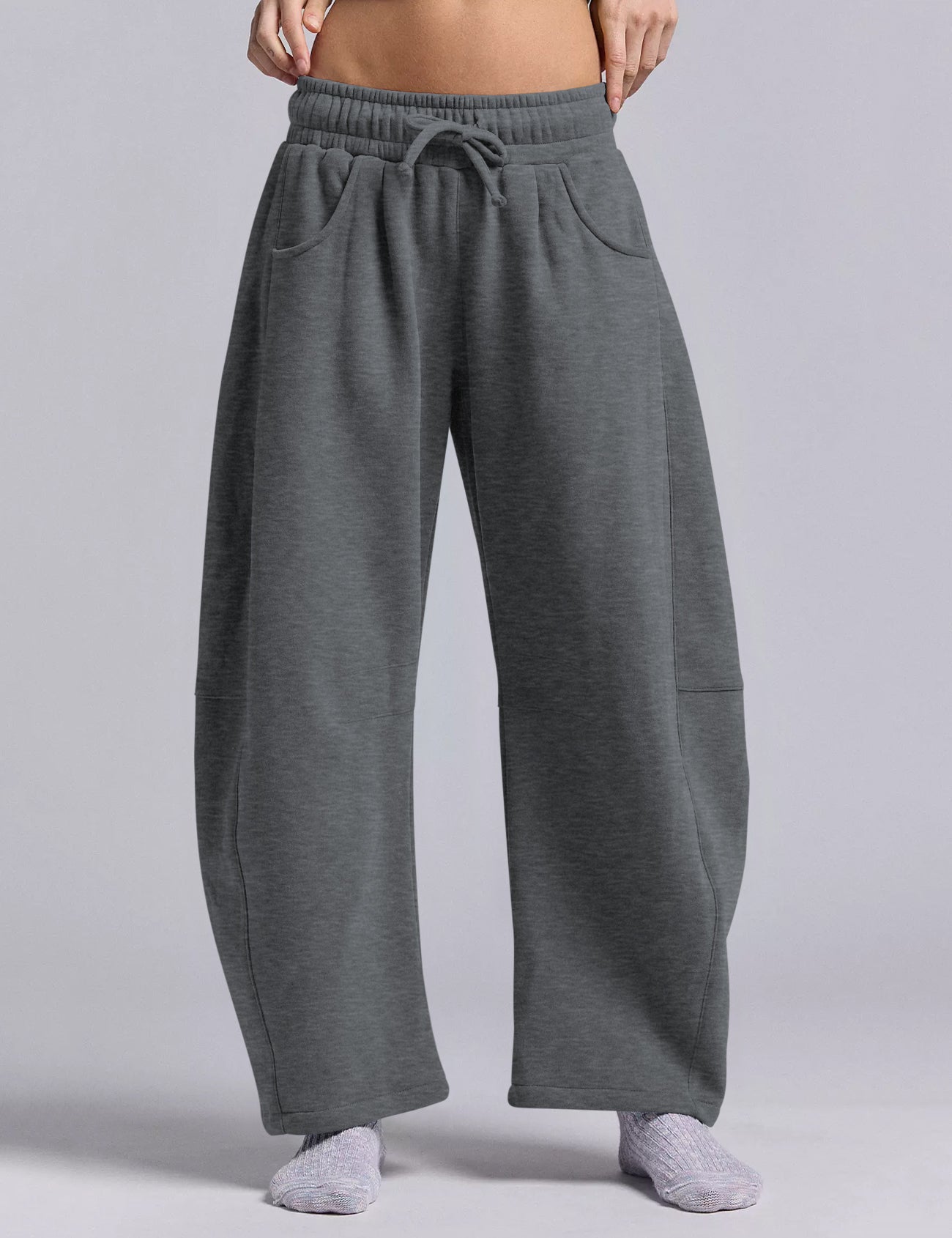 Women's Barrel Leg Sweatpant Drawstring Elastic Waisted Wide Leg Pants Casual Cotton Palazzo Trousers with Pockets