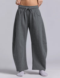 Women's Barrel Leg Sweatpant Drawstring Elastic Waisted Wide Leg Pants Casual Cotton Palazzo Trousers with Pockets