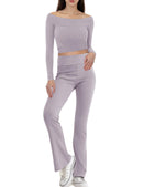 Women's 2 Piece Outfits Lounge Sets Cropped Top Fold-over Flare Pants Set Pajamas