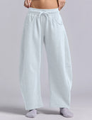 Women's Barrel Leg Sweatpant Drawstring Elastic Waisted Wide Leg Pants Casual Cotton Palazzo Trousers with Pockets