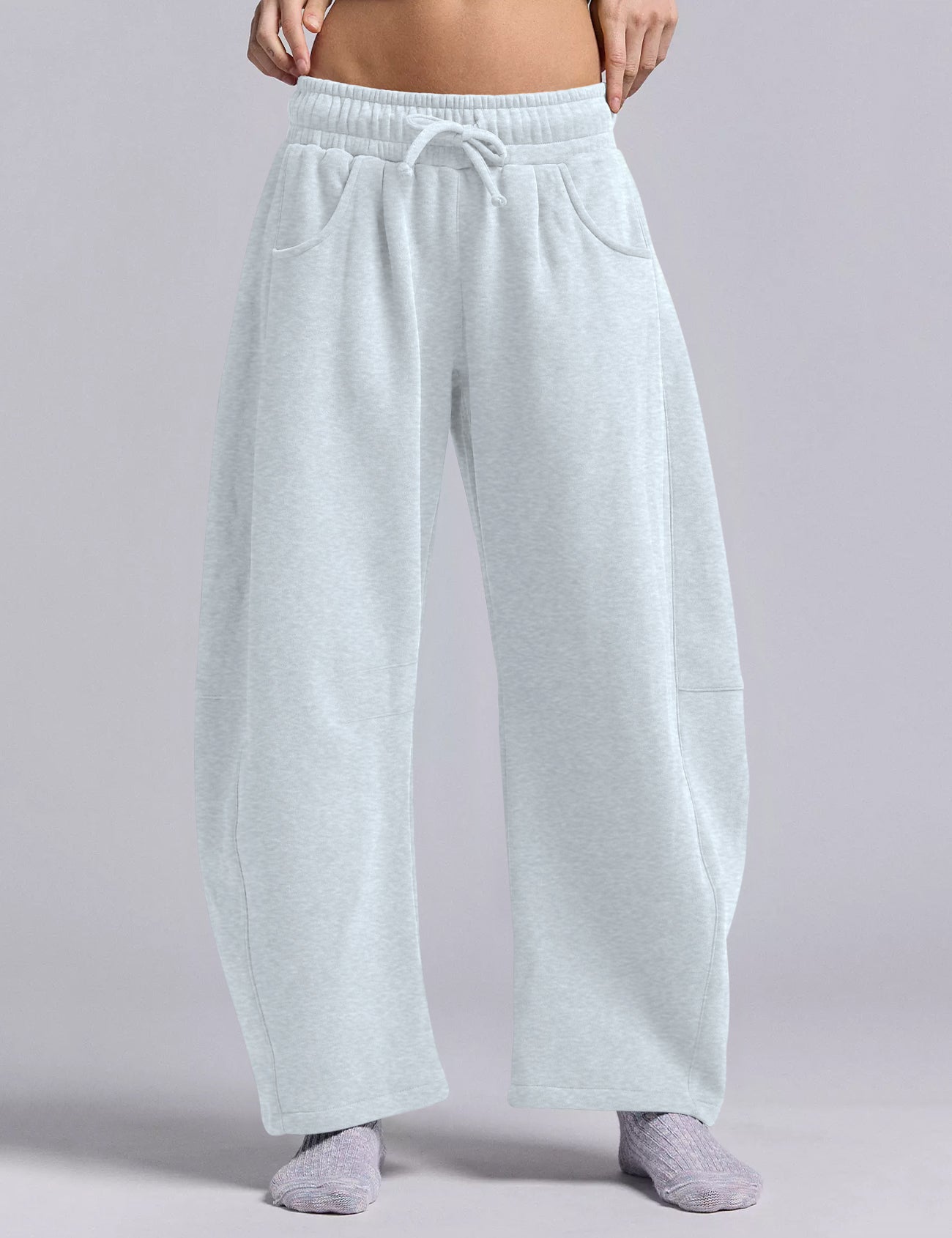 Women's Barrel Leg Sweatpant Drawstring Elastic Waisted Wide Leg Pants Casual Cotton Palazzo Trousers with Pockets