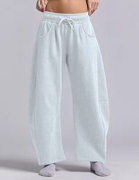 Women's Barrel Leg Sweatpant Drawstring Elastic Waisted Wide Leg Pants Casual Cotton Palazzo Trousers with Pockets