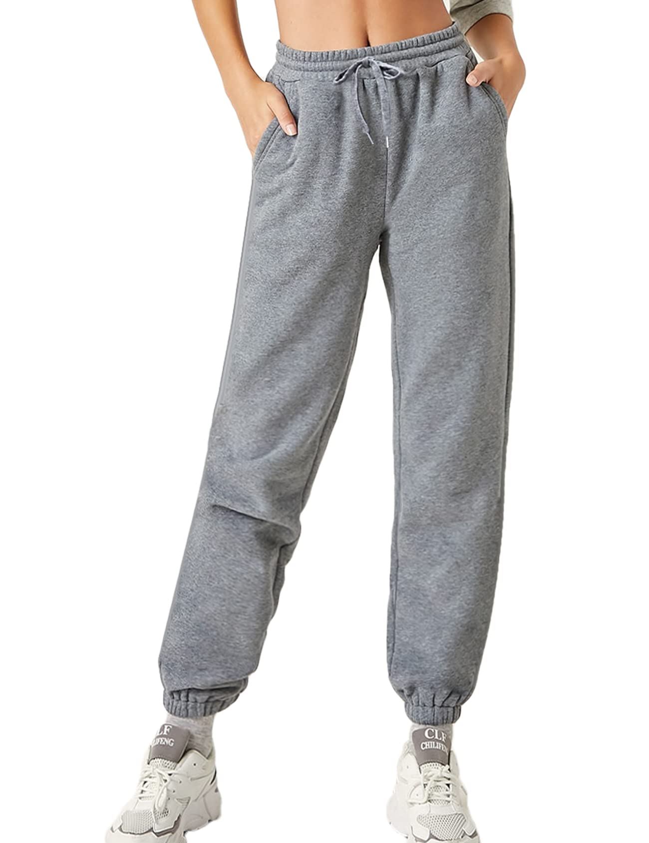 Women's Warm Sherpa Lined Sweatpants Drawstring Jogger Fleece Pants with Pockets