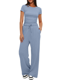 Women's 2 Piece Outfits Lounge Sets Short Sleeve Tops and High Waisted Pants Tracksuit Sets