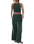 Women's Two Piece Summer Sets Ribbed Tank Crop Top Wide Leg Pants Lounge Sets