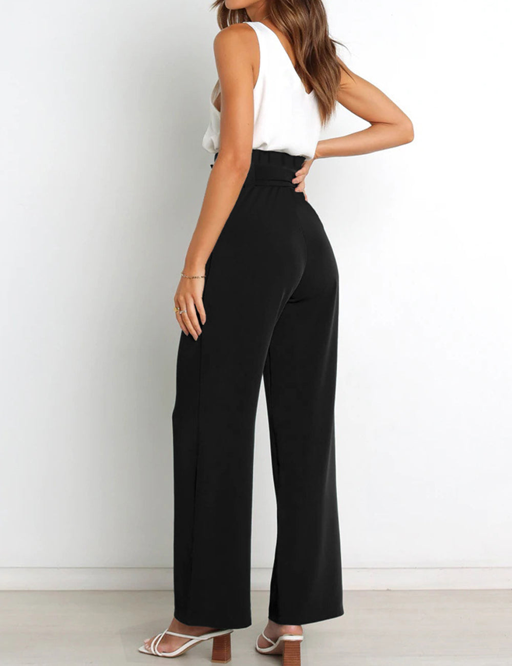 Wide Leg Pants for Women High Waisted Work Casual Flowy Tie Knot Trousers