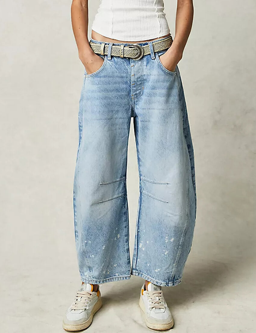 Women's Wide Leg Mid Waist Cropped Denim Pants Y2k Baggy Boyfriend Jeans with Pockets