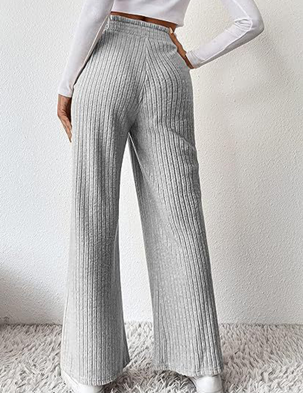 Women's Casual Elastic High Waist Knit Loose Lounge Pants Trousers