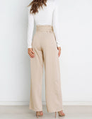 Wide Leg Pants for Women High Waisted Work Casual Flowy Tie Knot Trousers