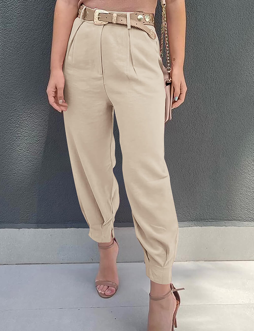 Women's High Waisted Pants Casual Ankle Length Work Trouser with Pockets