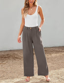 Women's Wide Leg Pants Elastic High Waisted Waffle Knit Casual Palazzo Trousers