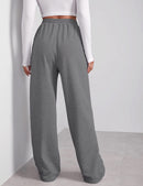 Wide Leg Sweatpants for Women Elastic High Waisted Drawstring Loose Pants with Pockets