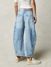 Women's Wide Leg Mid Waist Cropped Denim Pants Y2k Baggy Boyfriend Jeans with Pockets