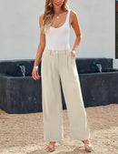 Women's Wide Leg Pants Elastic High Waisted Waffle Knit Casual Palazzo Trousers